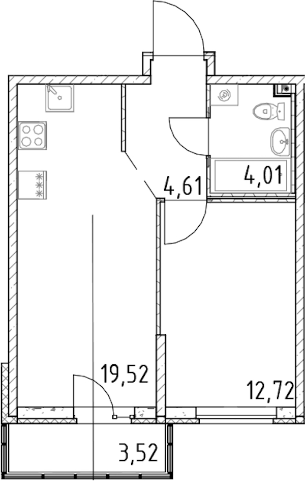 1-комнатная квартира 40.86 м², 21/23 эт., ЖК «Город Первых»